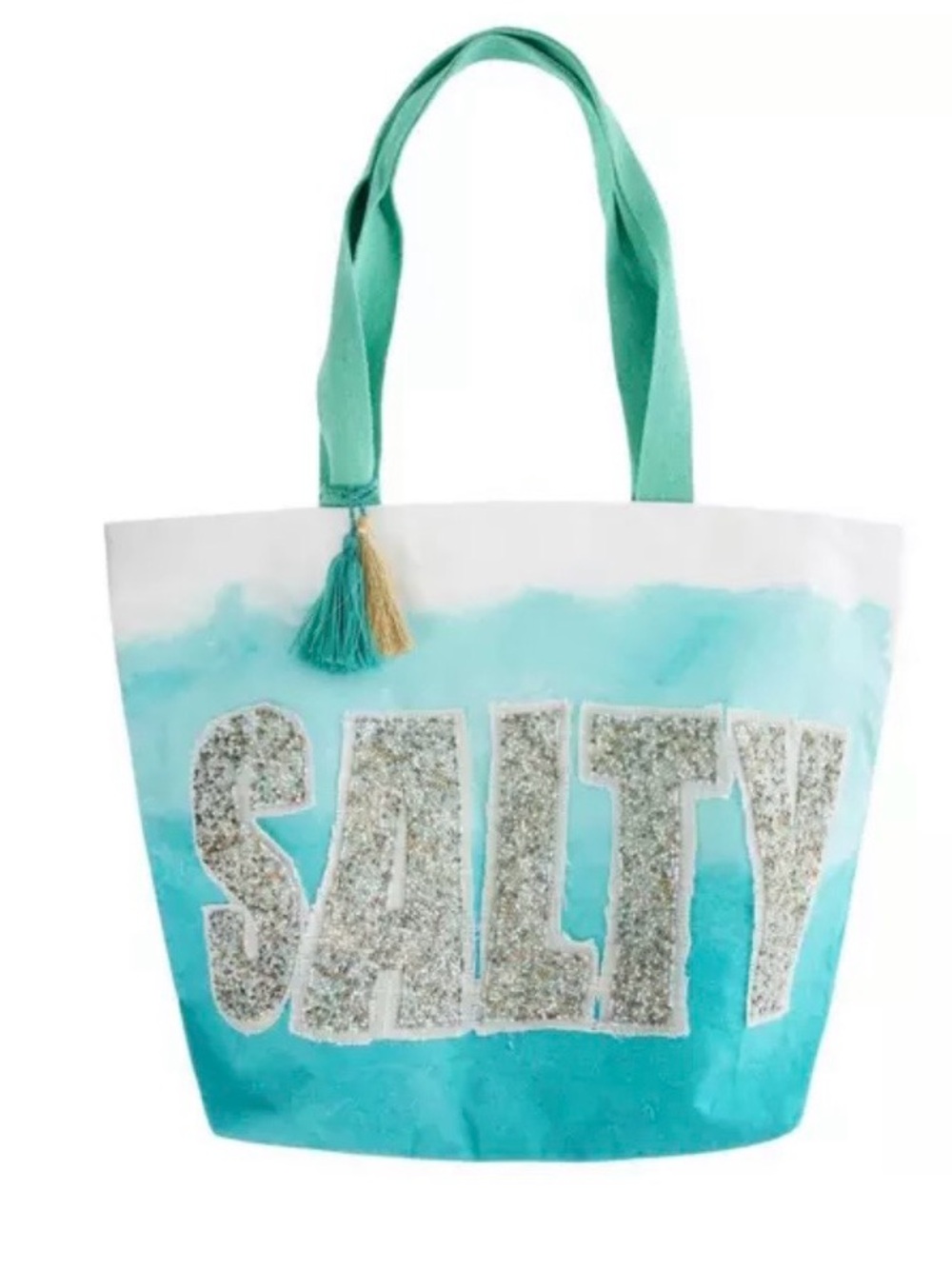 Salty Aqua Ombre Beach Bag with Tassel